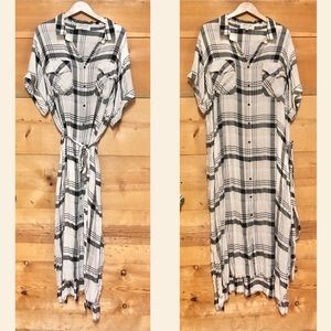Cloth and stone Plaid 90s boho pattern short sleeve dress button kimono duster